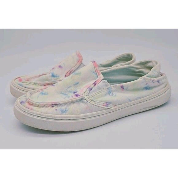 Sperry Salty Washable Girls Boat Shoes Loafers Pull On Size 1 White Tie Dye Pink - Picture 1 of 8
